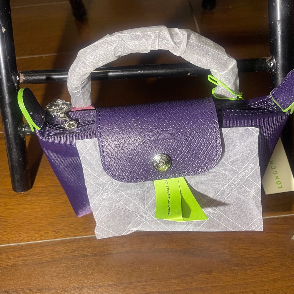 Longchamp Purple Nylon Mini Shoulder Bag with Textured Flap - Picture 3 of 6